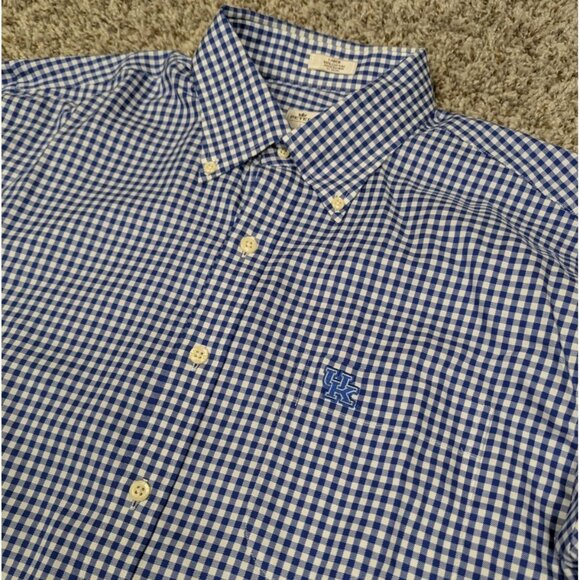 Peter Millar Kentucky Wildcats Shirt Mens Large White Blue Gingham Button Down - Picture 1 of 6
